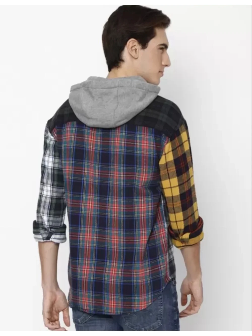Mens American Eagle AEO Multi-color plaid Casual Shirt removable hood S Small